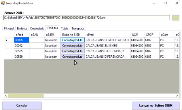 Caso você já tenha esses itens cadastrados, você deve clicar no botão CONSULTA PRODUTO e localizar o