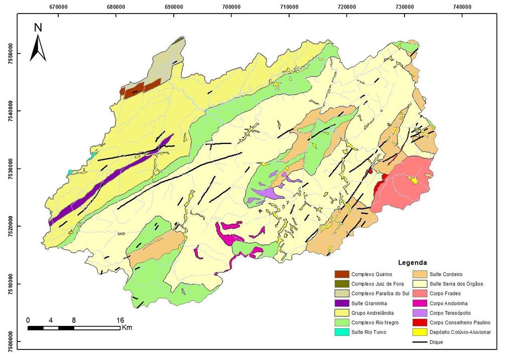 32 Figura 9 - Mapa geológico da bacia do Rio Piabanha. Fonte: Adaptado de SILVA et al., 2001. 4.