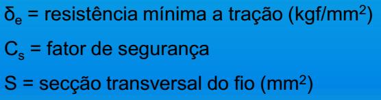 Correntes Soldadas de Carga Seleção de correntes de carga: Por via de regra as correntes são testadas quanto a tração tornando-se uma tensão admissível, um pouco reduzida, para se levar em conta os