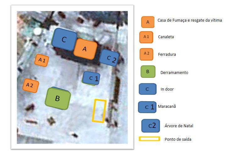 MAPA DO CIRCUITO TURMA A 03 (três) Brigadistas sairão em direção à Casa de Fumaça (sem fumaça), sendo que a porta de entrada encontrar-se-á encostada.