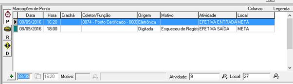 Acerto do Ponto Na tela de Acerto do Ponto, para Marcações de Ponto, foram incluídos os campos