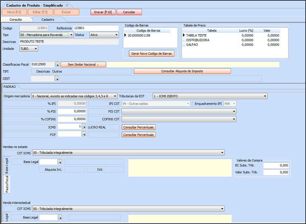 Caminho: CadastrosEstoqueProduto Simplificado Foi desenvolvido uma nova tela para cadastro do produto, mais prática e com menos informações, para facilitar e agilizar o cadastro de grandes lotes