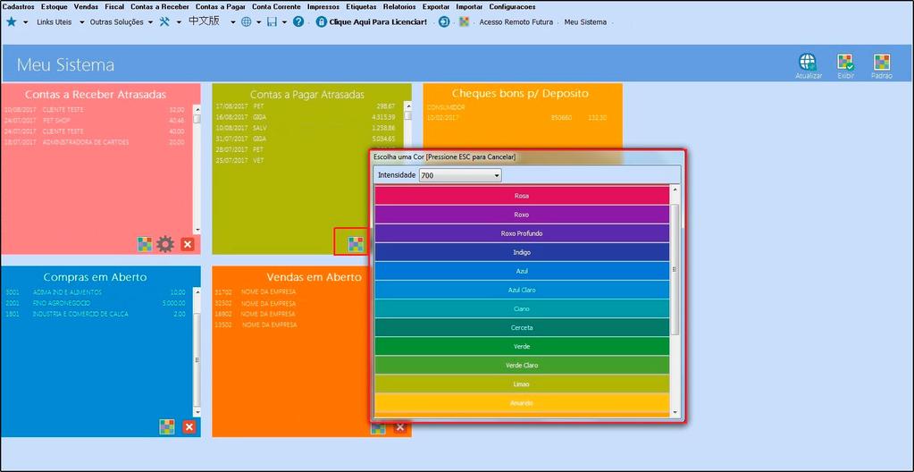 Server quanto no PDV, conforme mostra imagem abaixo: 2 Opção de trocar as cores no menu Meu Sistema Caminho: Tela