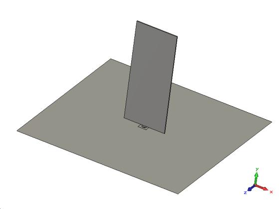 48 Figura 39. Monopolo planar em formato retangular proposto com plano terra de lado 100 mm em perspectiva.