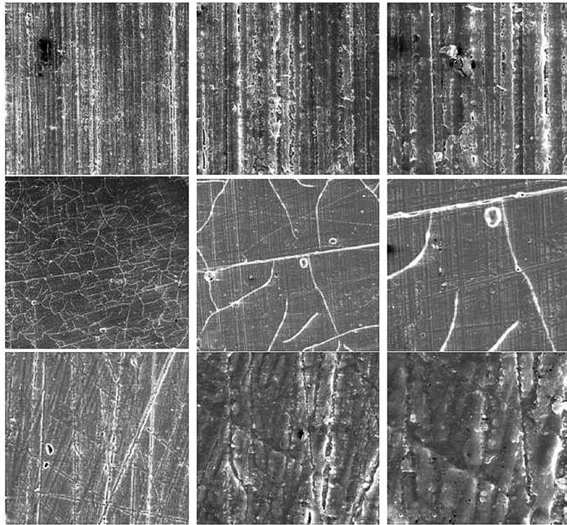 Avaliação do efeito de tratamentos superficiais sobre a força de adesão de braquetes em provisórios de resina acrílica A1 A2 A3 G1 G2 G3 H1 H2 FIGURA 8 - Topografia das superfícies de resina acrílica.