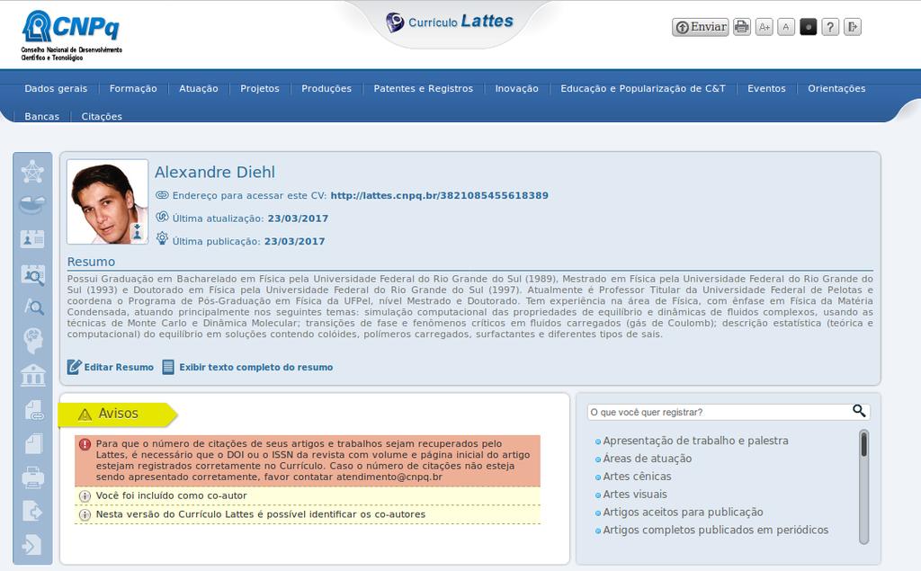 Atualizar CV Código de identificação do CV Lattes Telas de