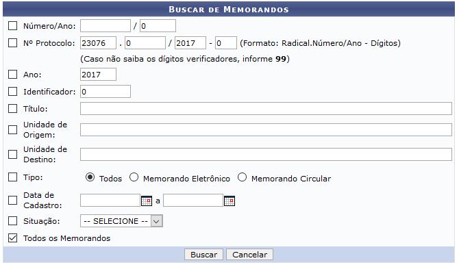 Além do formulário de busca o sistema lista todos os memorandos recebidos pelo usuário agrupando por páginas.