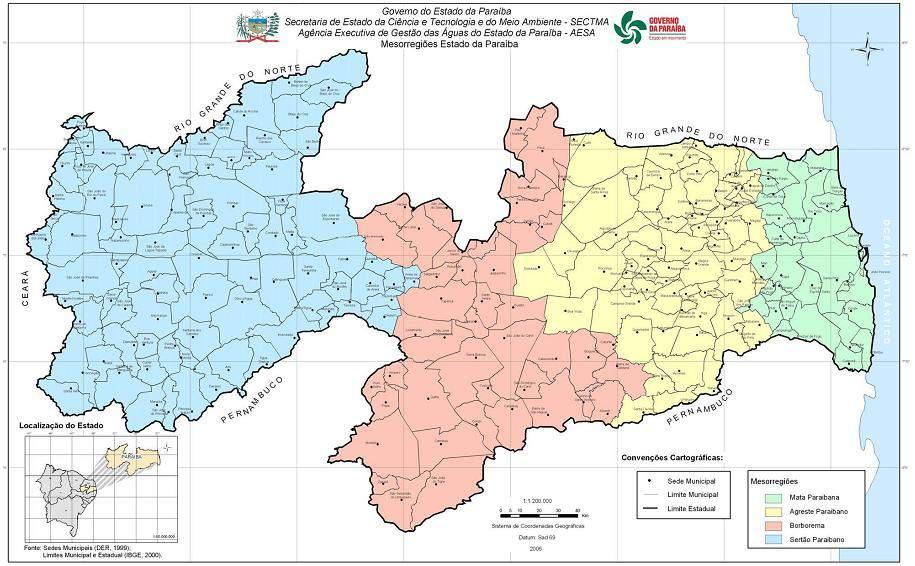 Figura 2 Meso-regiões econômicas da Paraíba (PDI IFPB, 2010). Essas mesorregiões estão, por sua vez, desagregadas em 23 microrregiões geográficas.