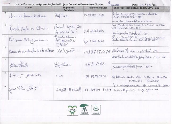 Excelente Data: 03/09/2015 Local: Ferros Público: Operadores dos Direitos da