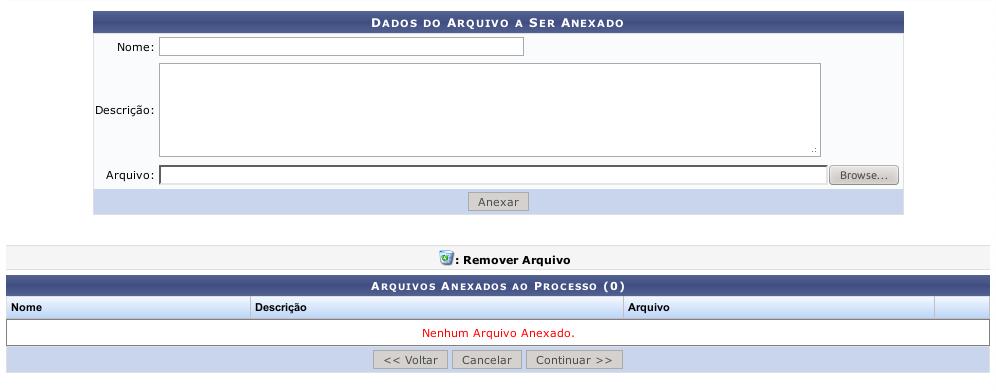 Após anexar todos os arquivos, clicar em continuar para seguir com a