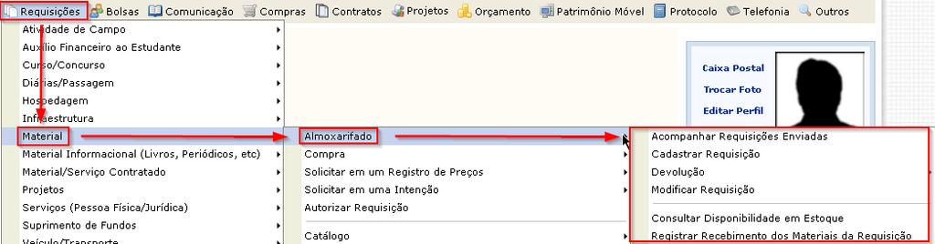 Também há possibilidade de criar uma nova requisição através dessa.