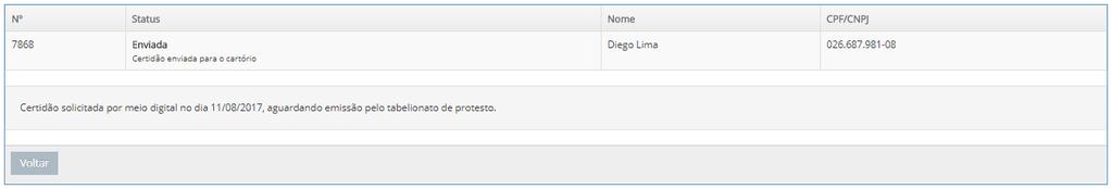 Após conferir a situação da solicitação realizada, volte à tela inicial do sistema usando, para isso, o respectivo botão.