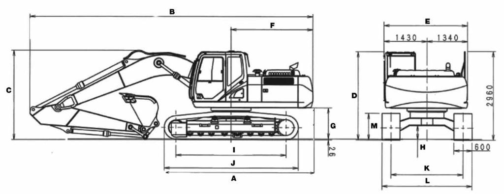 MATERIAL RODANTE Motor da translação: Motor de pistões axiais e deslocamento variável Freio: Freio hidráulico de serviço: Redutor final: Freio a disco (SAHR) Válvula do freio Redução de engrenagem