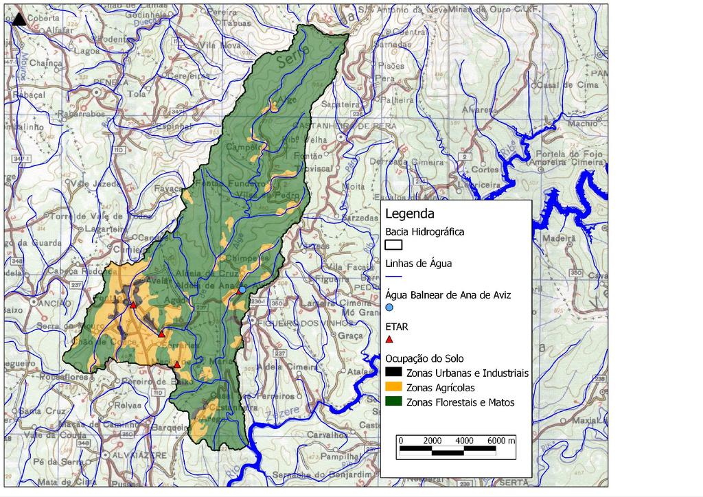 Descrição da Bacia de Drenagem O uso do solo na bacia de drenagem desta água balnear é principalmente florestal, com zonas agrícolas.