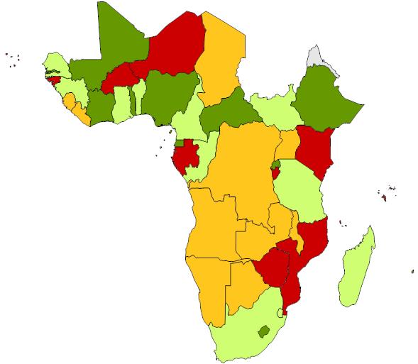 assim como a percentagem da população afectada África Subsariana: Custo humano das secas e epidemias, 1990 2014 Secas Epidemias Quartil inferior Low er quartile Quartil médio inferior Low er-middle
