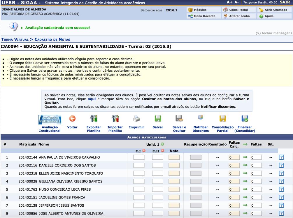 12.3. Agora você já pode visualizar e inserir as notas