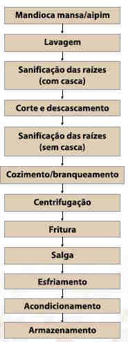 A aplicação do sal antes do enxugamento da gordura na superfície dos chips, permite uma maior adesão. Esta etapa pode ser realizada na última parte da fritadeira (para fritadeiras contínuas).