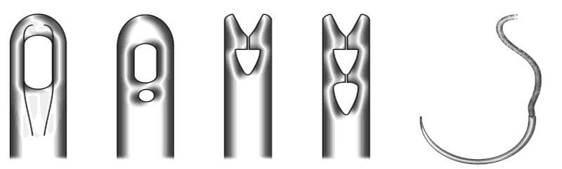 AGULHAS CIRÚRGICAS - Aço ou liga metálica - Diâmetro variados - Escolha depende do tecido que vai ser utilizado - eixo - arredondado, triangular ou achatados.
