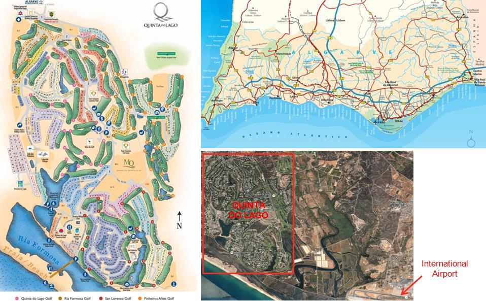 Localização Quinta do Lago > A Quinta do Lago foi fundada em 1972 e tem hoje a reputação de ser um dos melhores no seu segmento em toda a Europa. > Estende-se por cerca de 2.