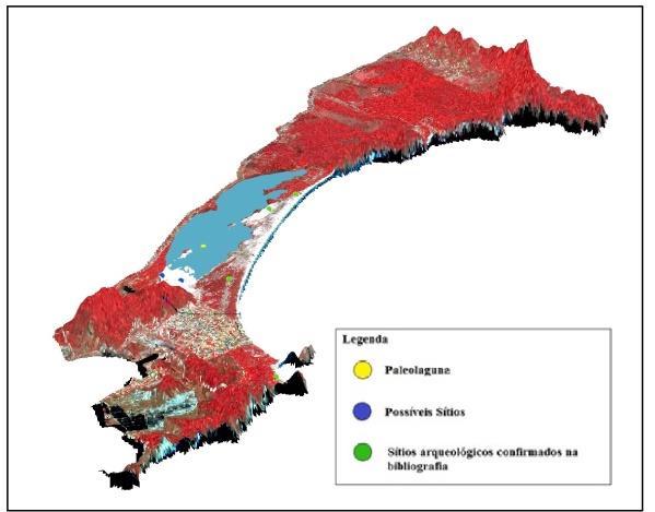 no paleoambiente. Figura 12 Ocupação dos sambaquis em torno da laguna. Figura 10 Depósito de areia fina bioturpada sem estrutura observável.