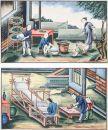 576 DUAS PINTURAS CHINESAS Representando cenas de tecelagem com figuras. Guaches sobre papel. China, Séc. XIX/XX. Dim.: 26x45 cm.