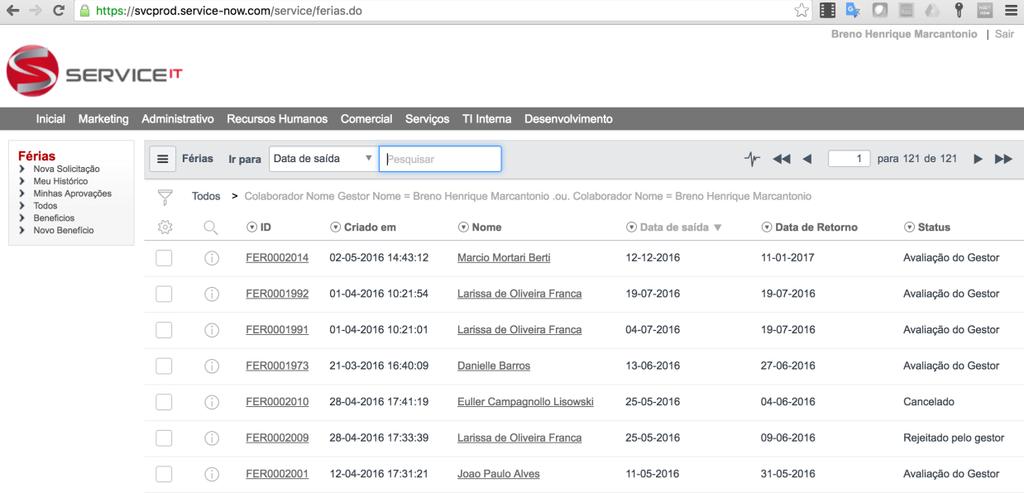 Portal de Serviços ( 2º sem. de 2014 ) Férias Dpto.