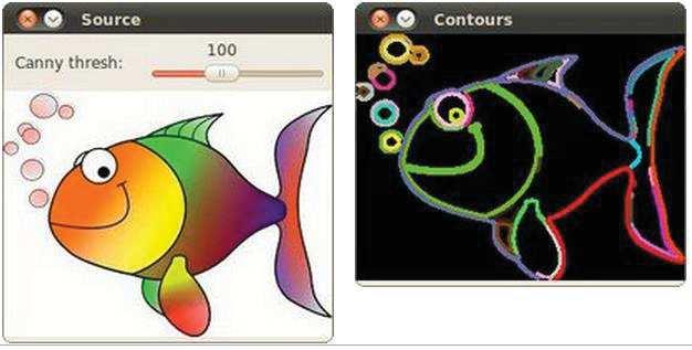 43 5.4 Localização de contornos Contornos podem ser explicados como uma curva juntando pontos contínuos (delineando uma borda), com a mesma cor ou intensidade.