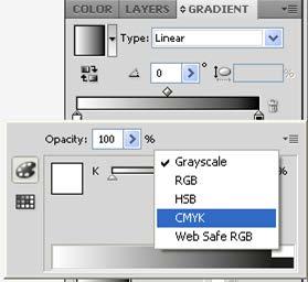 Criando gradiente 1 - Clique duas vezes na setinha para editar a cor.