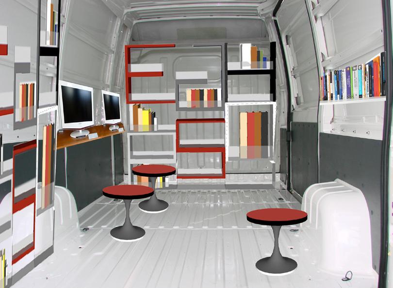 Espaço Memória (Van 5) Funcionando como uma biblioteca, também virtual, e um lugar para estudo.