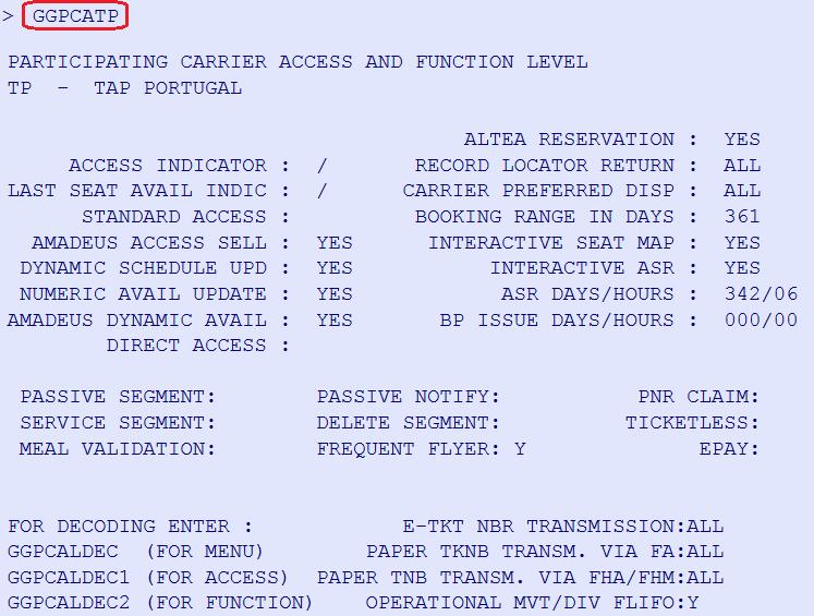 Explicação detalhada das informações contidas na página GGPCAXX (XX = Código IATA da cia.