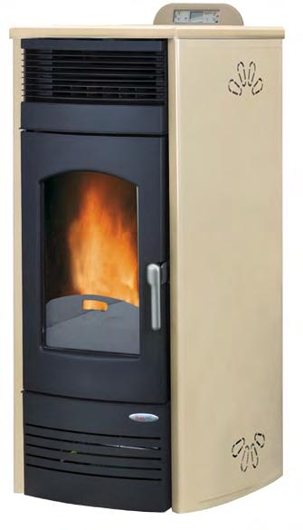 High power air stove, available in the classical version or with channelled ventilation*. Steel or majolica (Prestige) coating.