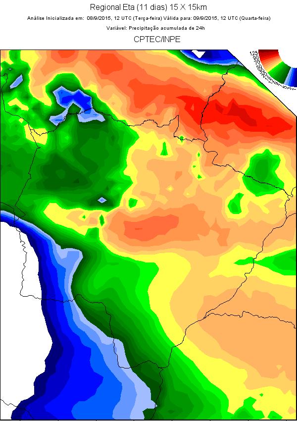 Previsão do tempo para o Mato Grosso do Sul De acordo com o modelo Regional ETA (11 dias) 15 X 15 km, a previsão numérica do tempo indica que durante a semana