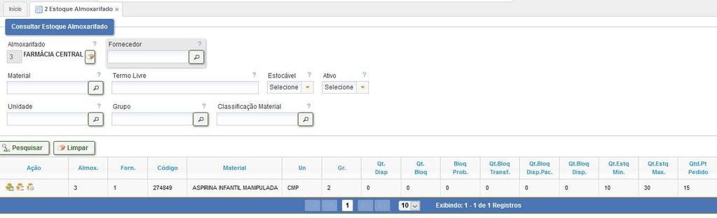 Para visualizar a quantidade existente no estoque da Farmácia de Atenção Domiciliar, acesse o menu