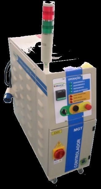 de temperatura do tipo PT 100 rosca e termostato de segurança, câmaras isoladas termicamente, proteção de falta seqüência e inversão de fases. Linha Capac Aquec EST. Aquec. Envio Proc.