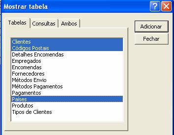 2. Seleccione as tabelas necessárias para construir a consulta.