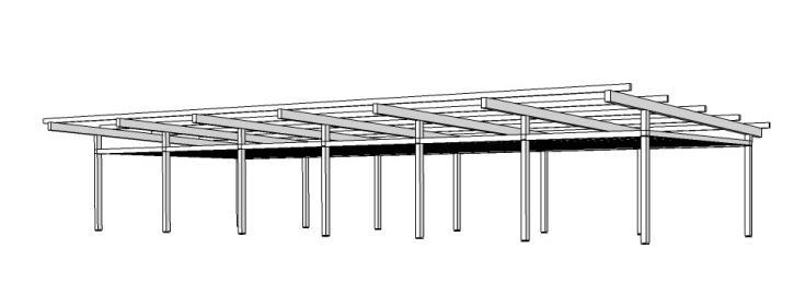 Figura 5: Estrutura da Residência na Barra do Sahy, 2002, Nitsche Arquitetos Configuração funcional O arranjo formal em espaços contínuos é explorado linearmente e em um único nível facilitado pela