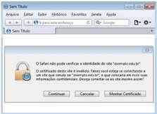 Alertas de certificado não confiável em navegadores (Certbr,2013) Esses alertas, geralmente são emitidos em situações como