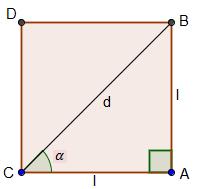 8 Investigue o quadrado ABCD, Figura 3, com lado de medida l e diagonal d. Figura 3 - Quadrado Fonte: Do autor. 8.1 O que se pode afirmar sobre os triângulos formados com a diagonal d?