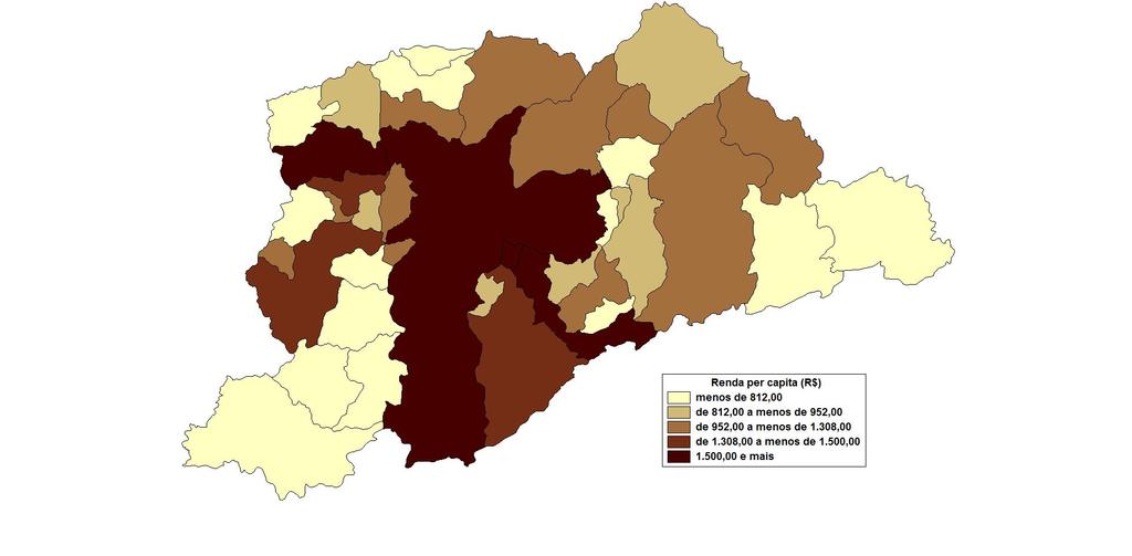 Renda Municipal per capita - 2010 Média do Estado - R$1.308,00 (a preços de julho de 2016) 7 municípios com renda per capita superior à media do Estado Fonte: IBGE. Censo Demográfico 2010 Fonte: IBGE.