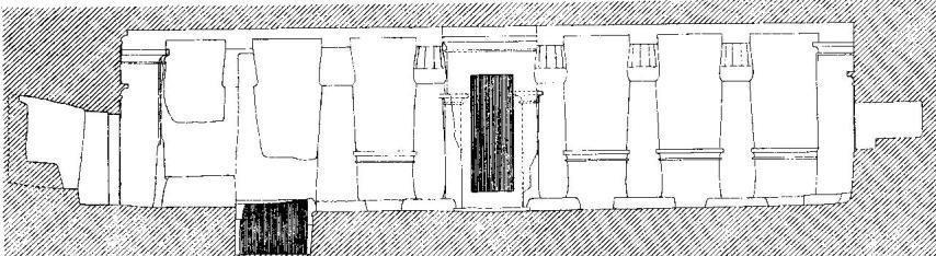 Fig. 3 Secção transversal do túmulo TA 8, mostrando o arranjo das colunas. Davies, RTEA, vol. VI, Pl. XII.