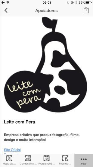 4.2.12 - Apoiadores Nessa aba, apresenta-se também um agradecimento para a empresa Leite com Pera