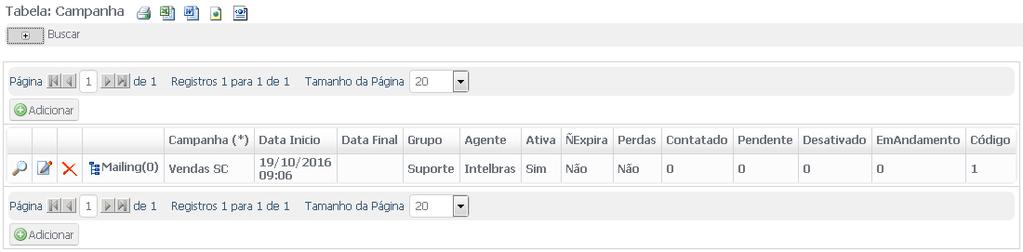 Informar a campanha onde serão inseridos os registros e confirmar a montagem da campanha. Obs.: a campanha deve estar pré-configurada e ativa para aparecer na listagem.