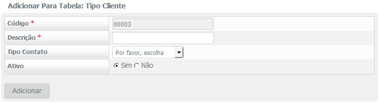 Tipo cliente Nesta tabela configuram-se os tipos de clientes, facilitando a organização da tabela Cliente e seus filtros.