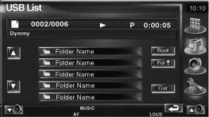 Lista as pastas e os ficheiros áudio A pasta abre-se quando é tocada, e o ficheiro áudio é reproduzido.