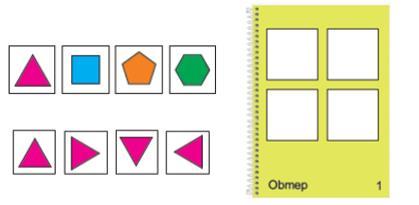 11. (OBMEP 2014 - N2Q2 2ª fase) Rosa tem quatro cartões quadrados e cada um deles apresenta um polígono regular diferente, de 3 a 6 lados, como mostrado na ilustração.