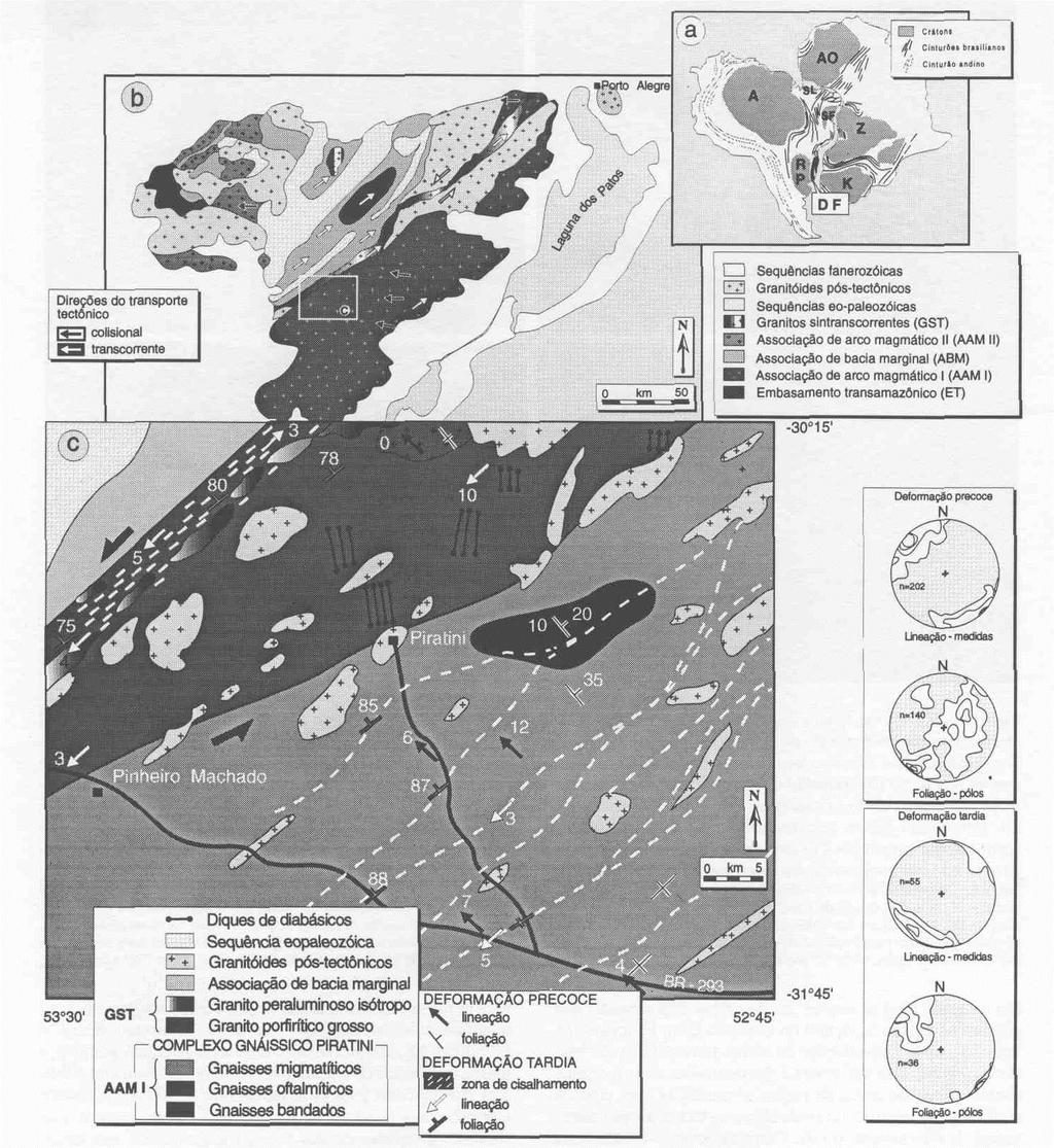 360 Revista Brasileira de Geociências, volume 25, 1995 Figura 5 - Unidades do Sistema Geodinâmica do Gondwana Oeste durante o Neoproterozóico (a) incluindo o mapa simplificado das associações