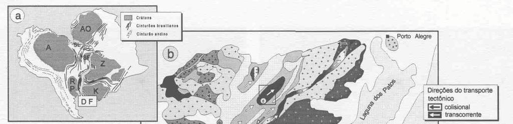 362 Revista Brasileira de Geociêncïas, volume 25, 1995 Figura 7 - Unidades do Sistema Geodinâmica do Gondwana Oeste durante o Neoproterozóico (a) incluindo o mapa simplificado das associações