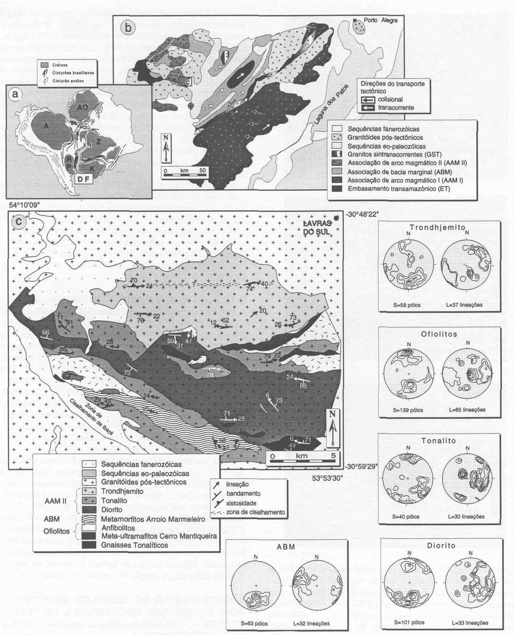Revista Brasileira de Geociências, volume 25, 1995 365 Figura 9 - Unidades do Sistema Geodinâmica do Gondwana Oeste durante o Neoproterozóico (a) incluindo o mapa simplificado das associações