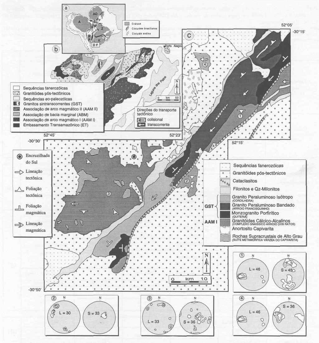 Revista Brasileira de Geociências, volume 25, 1995 357 Figura 3 - Unidades do Sistema Geodinâmica do Gonduana Oeste durante o Neoproterozóico (a) incluindo o mapa simplificado das associações