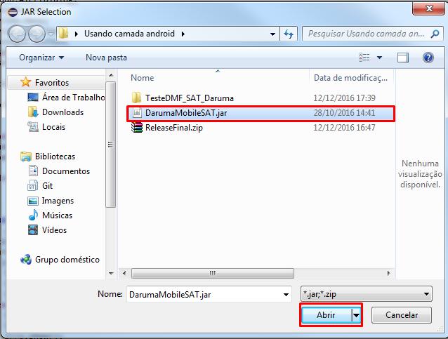 Selecione a biblioteca DarumaMobileSAT.